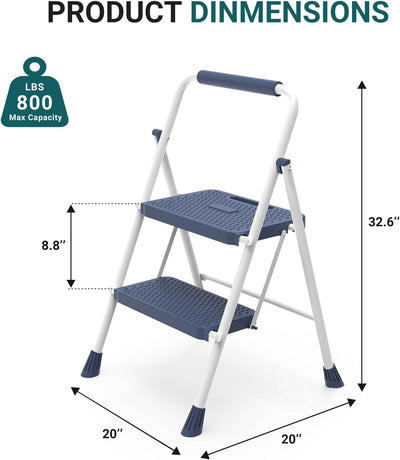 Escalera plegable 2 escalones acero 800lb con pedal antideslizante