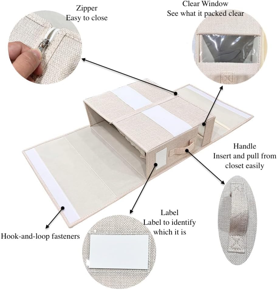 Organiz. ropa de cama plegable con ventana beige