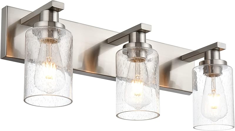 Lámpara baño níquel cepillado 3 luces vidrio
