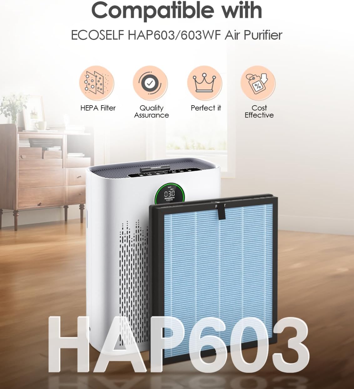 4 Filtros HAP603 para Purificador ECOSELF Azul