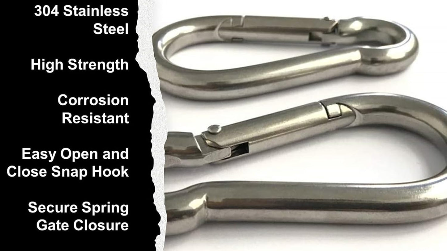 Mosquetón acero inox resistente carga 200-500lb set 2 6 12