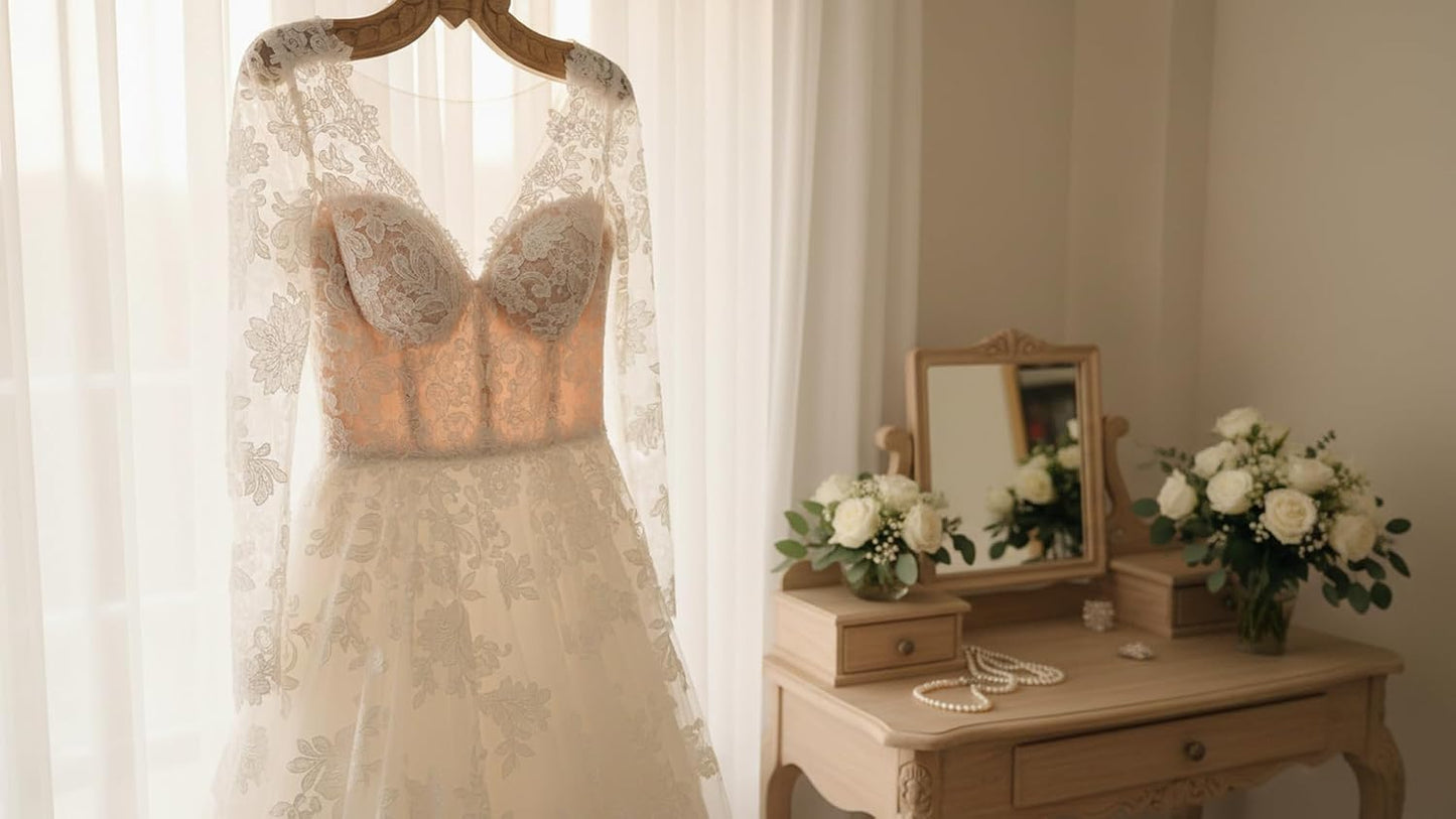 Colgador madera 18" para vestido novia antiguo