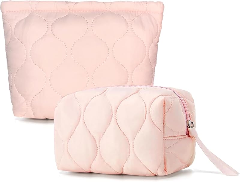 Set 2 Bolsas Maquillaje Acolchadas Coquette Portátiles Rosa
