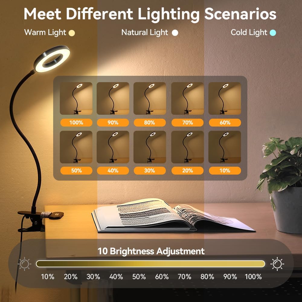 Luz escritorio LED 3 modos 10 brillo cabecero negro