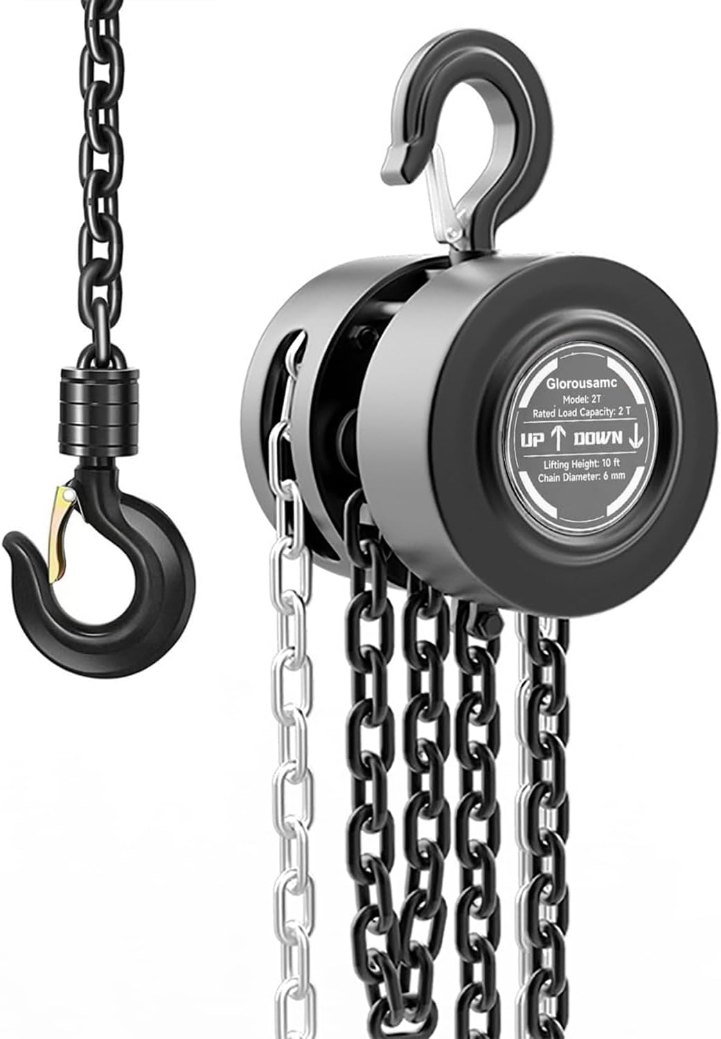 Polipasto cadena manual 2T 4400lb 10ft 2 ganchos negro