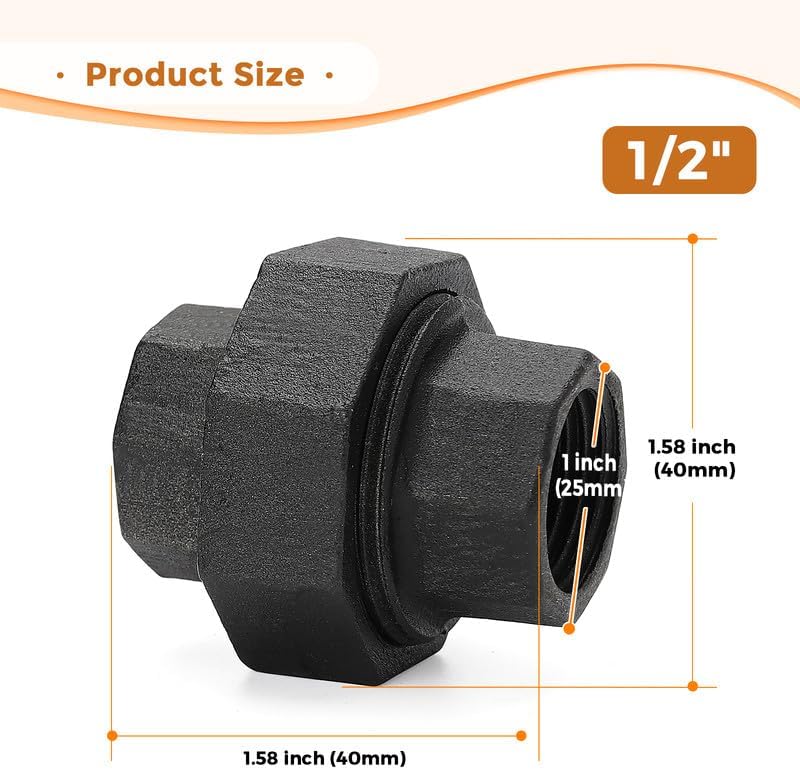 Unión tubería negra 1/2pulg comp 4 accesorios hierro fundido