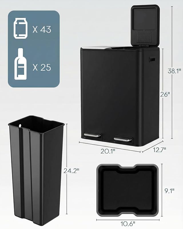 Papelera cocina acero inox 16gal con cubos y control