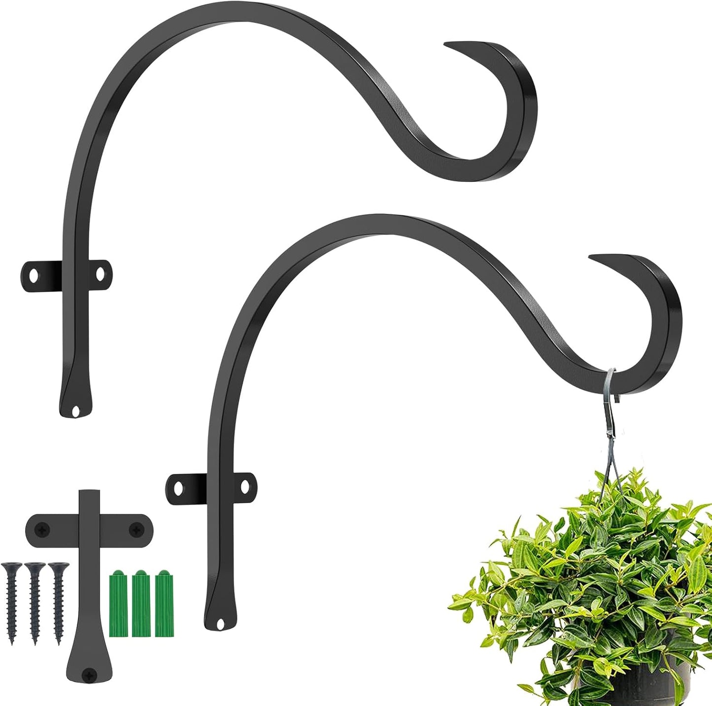 Gancho pared hierro negro 12pulg 2uds capacidad 44lb resistente