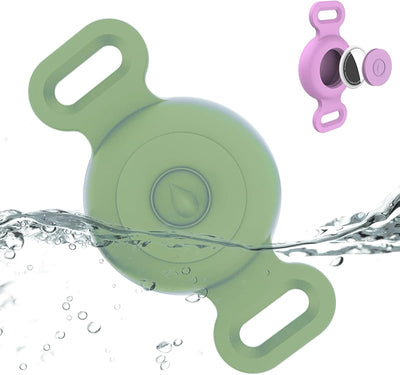 Funda silicona AirTag para collar mascotas antipérdida verde