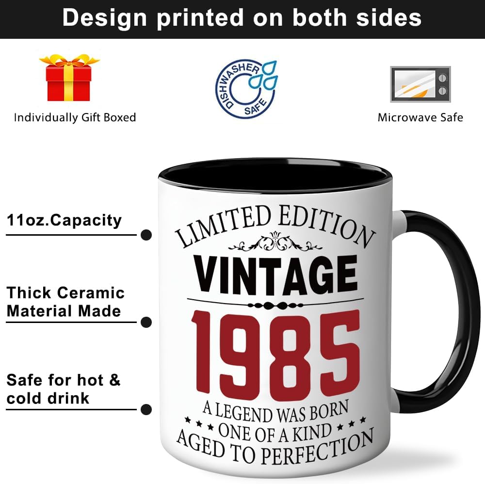 Taza café retro cerámica 11oz 1985 para cumpleaños