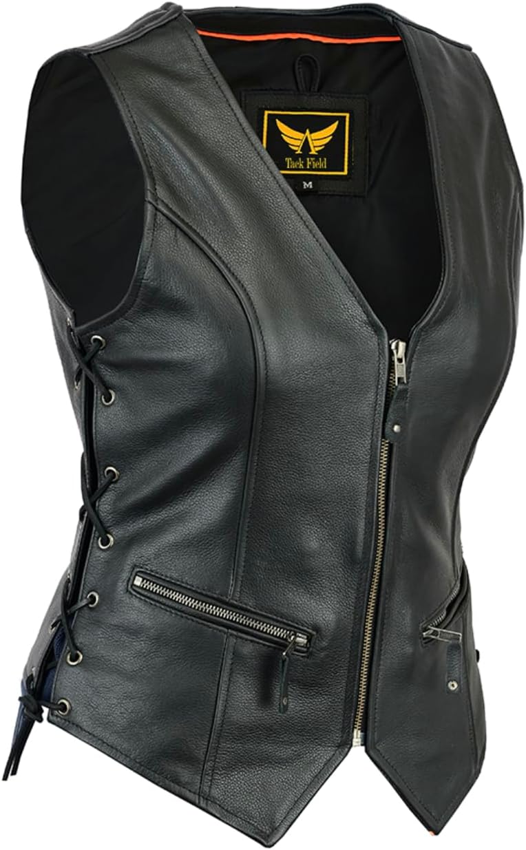 Chaleco cuero vaca mujer estilo motociclista