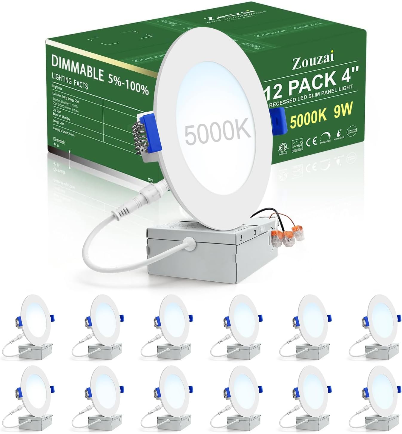 12 Luces LED Empotradas 4pulg 5000K 9W 810LM Regulable