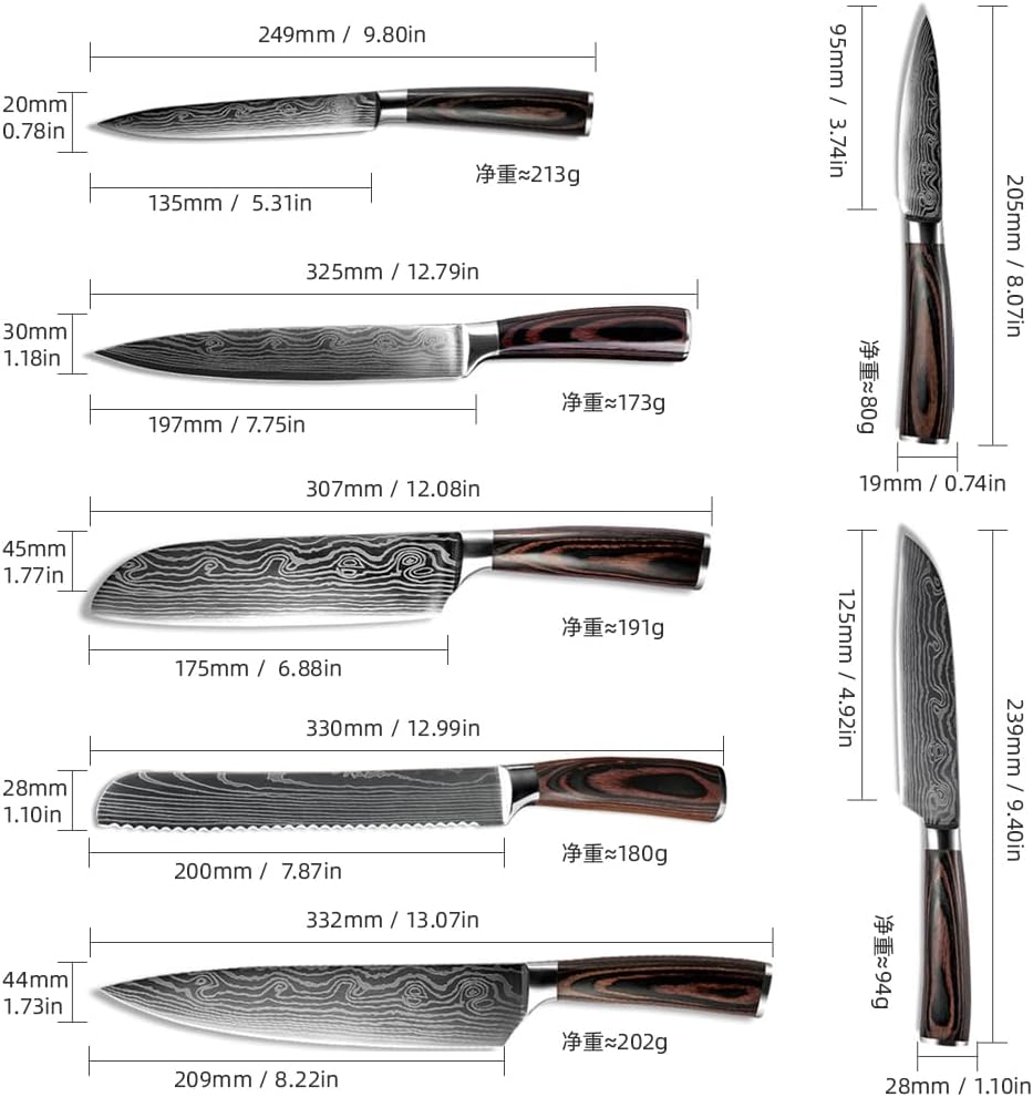 Set 7 Cuchillos Chef Japoneses Acero Inox Alto Carbono