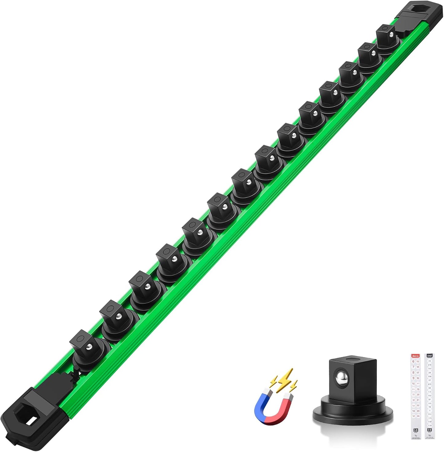 Organizador magnético enchufes aluminio 3/8pulg 14 clips verde