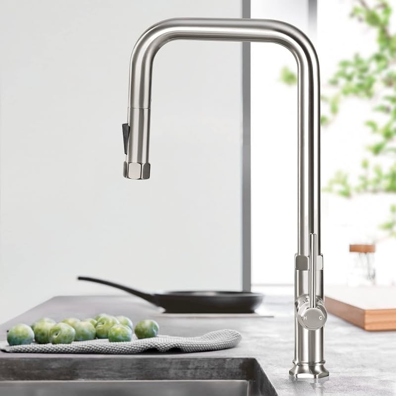 Grifo cocina rociador extraíble una manija níquel cepillado