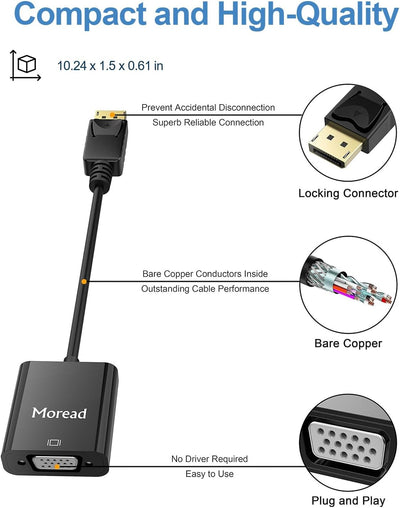 Adaptador VGA macho a hembra chapado oro negro