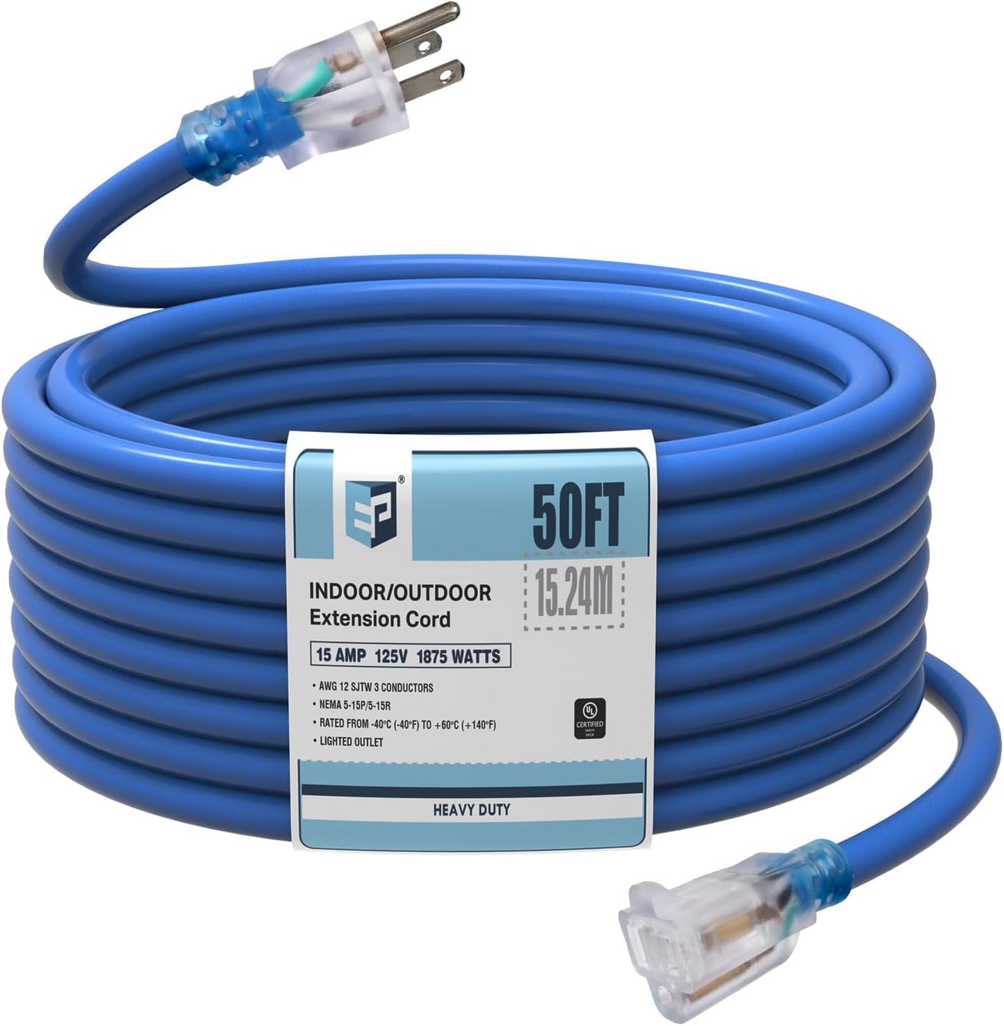 Cable extensión exterior 50ft 12/3 SJTW impermeable