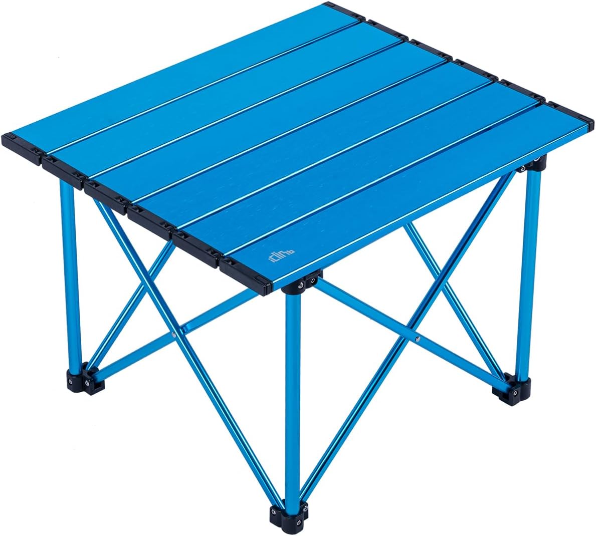 Mesa plegable camping compacta ultraligera con bolsa azul