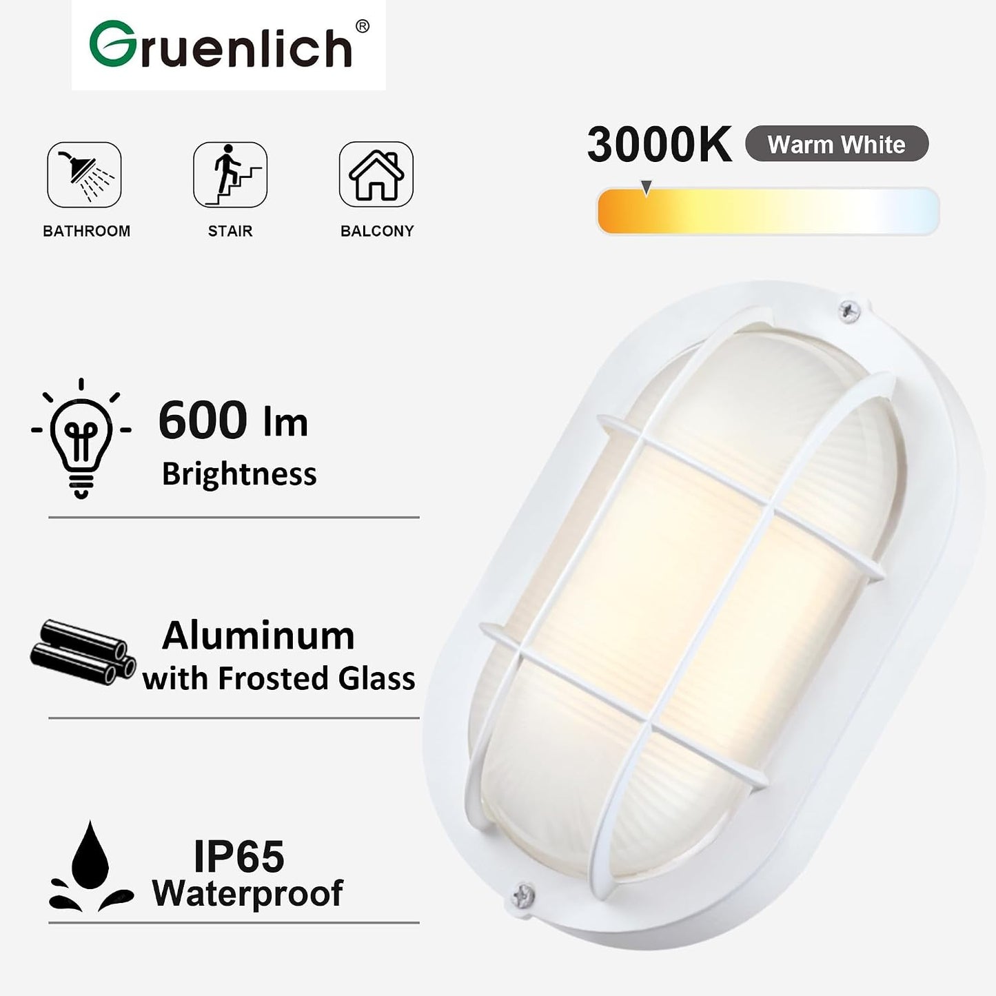 Luz mamparo LED ovalada 8.5" 6W 3000K aluminio