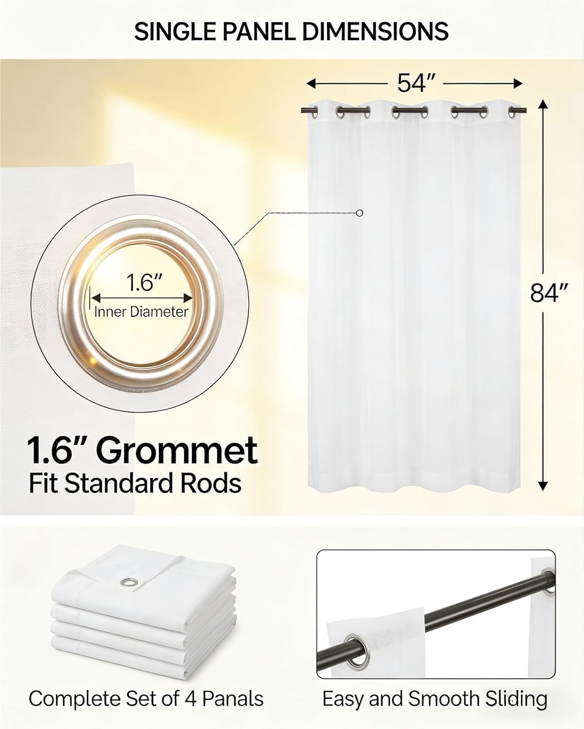 6 Cortinas gasa traslúcidas blancas impermeables 54x84"