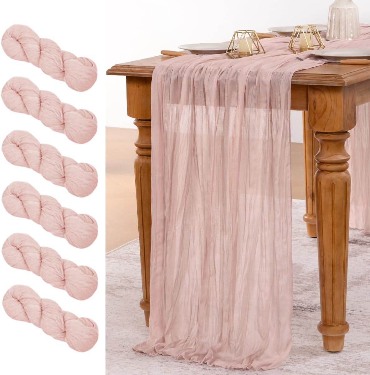 6 Caminos Mesa Gasa Rosa Polvoriento 160pulg Estilo Bohemio