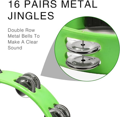 Pandereta metal cascabeles para niños y adultos color verde