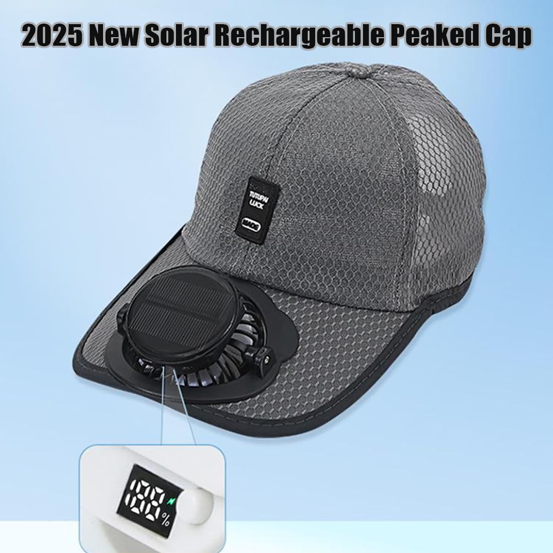 Tapa pico recargable solar con ventilador deportivo