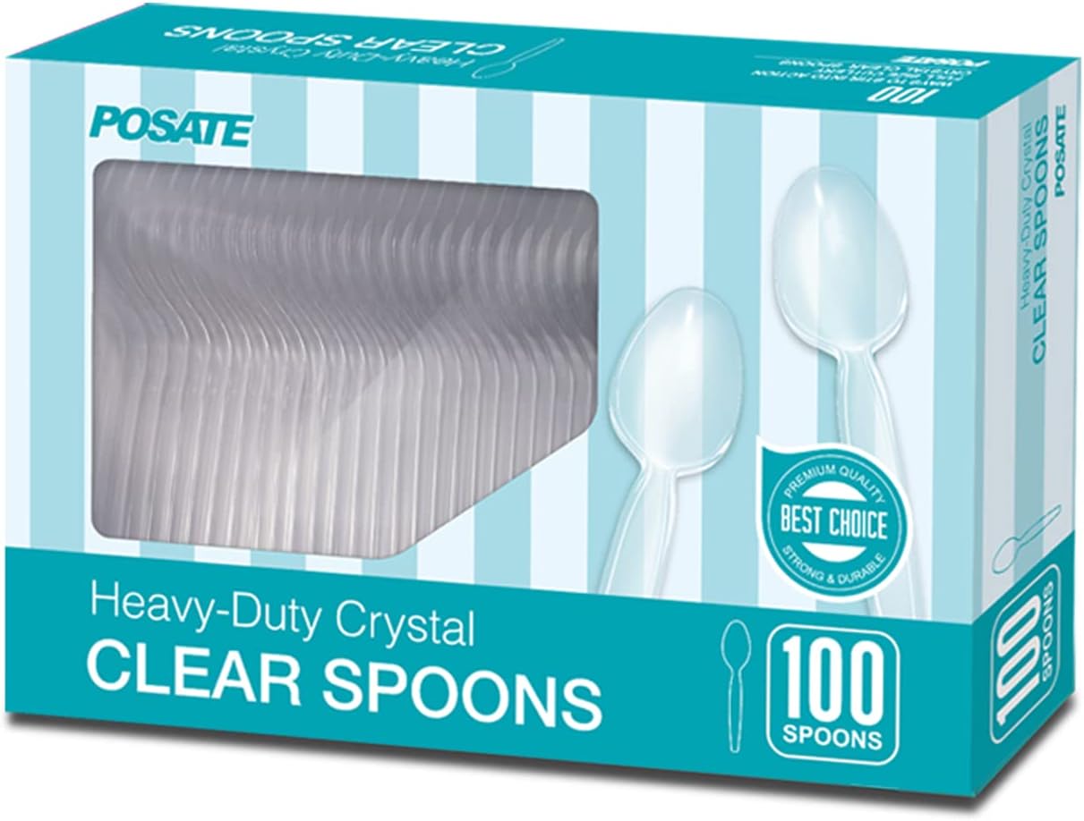 Cucharas plástico pesadas transparentes 100 Uds
