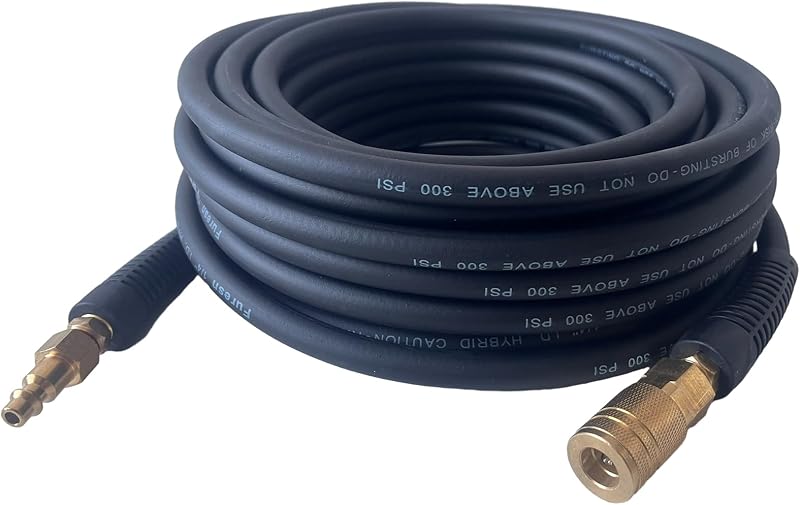 Manguera aire 1/4pulg x100ft resistente híbrida con accesorios