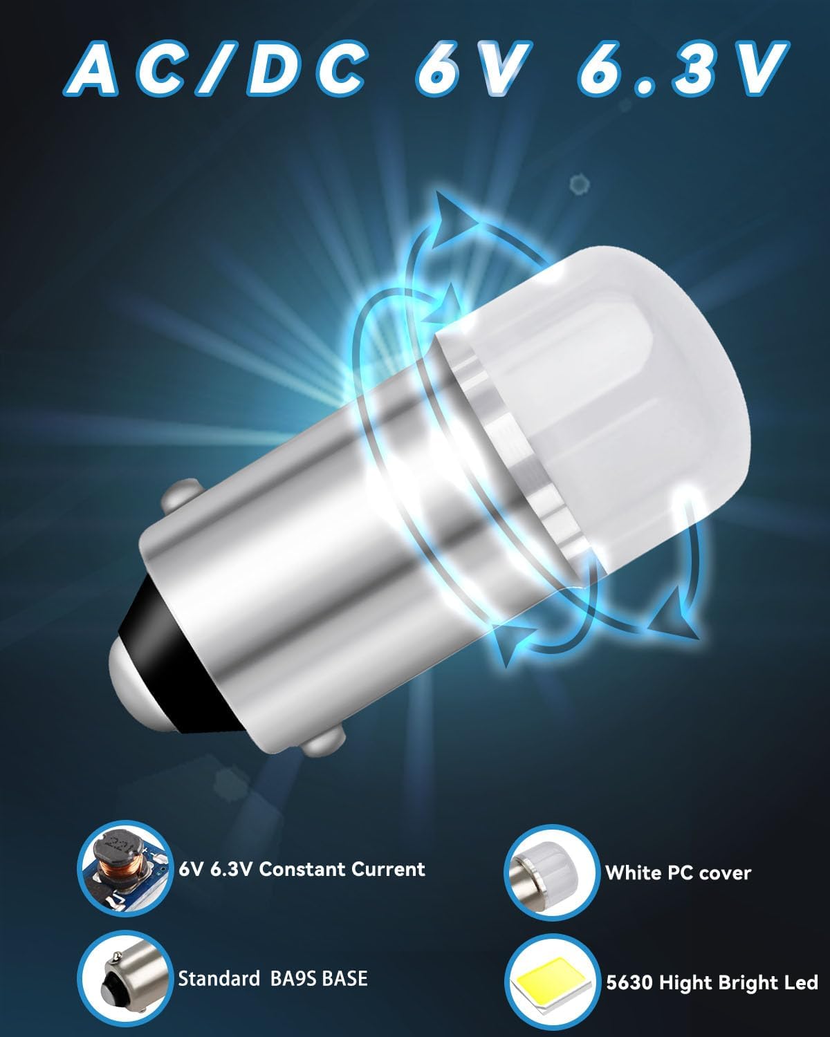 Bombilla LED BA9S 6.3V para Pinball pack 10 unidades blanco