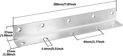 Soporte en L acero inox pulido 8" set 4 para estantes madera