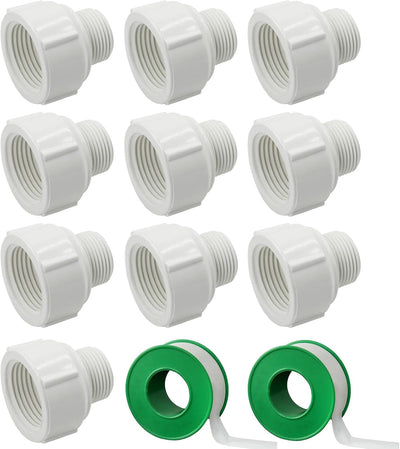 10 Adaptadores PVC 1/2m a 3/4h con cinta sellado BSPT blanca