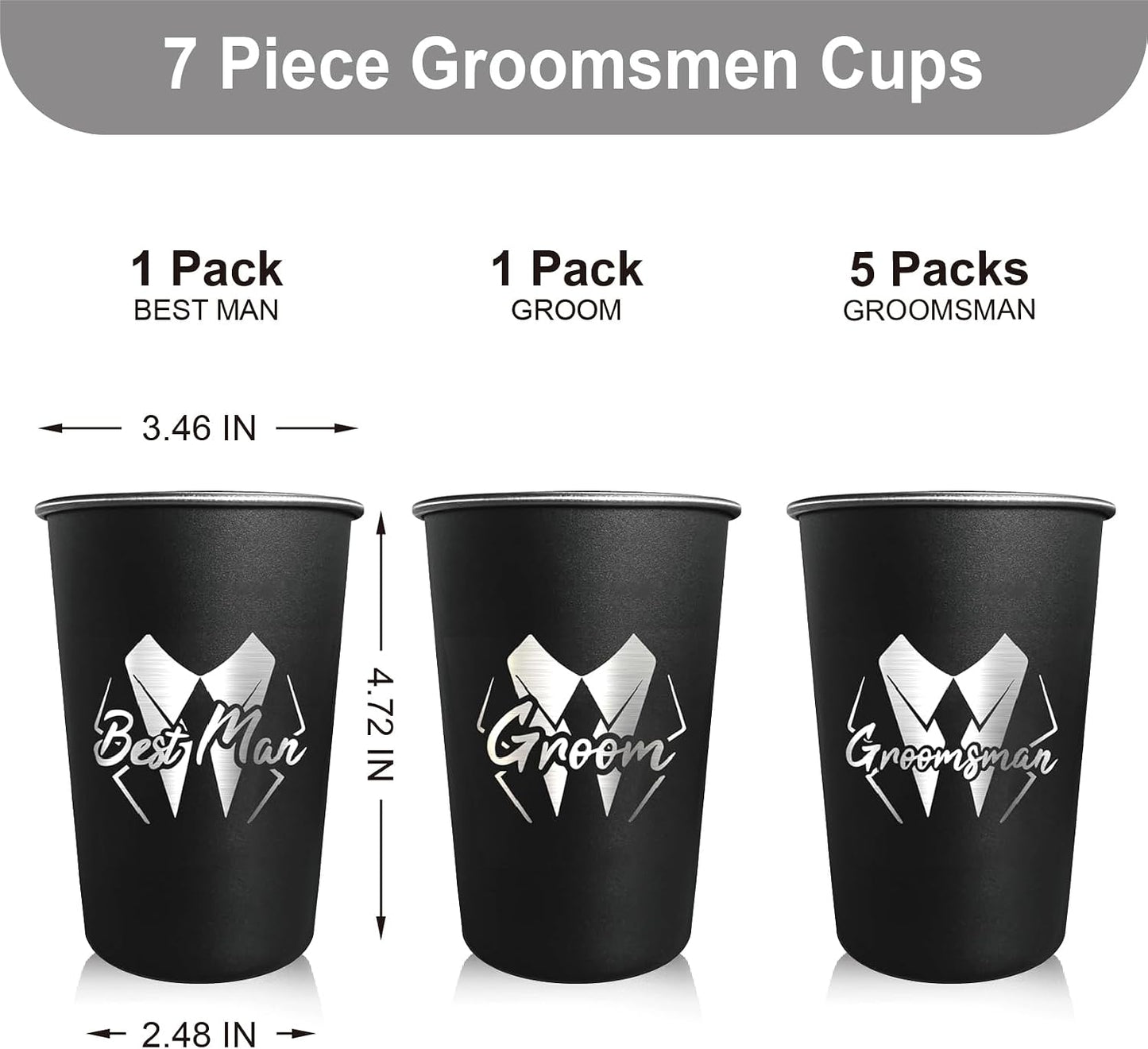 7 Vasos Acero Inox 16oz para Padrinos Boda