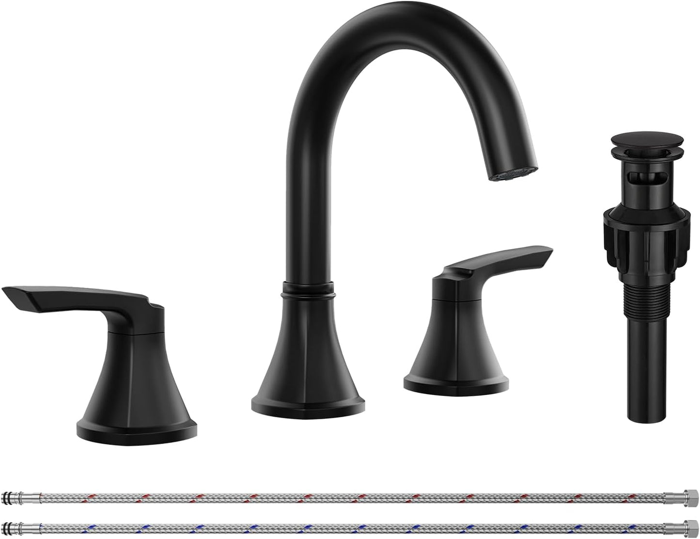 Grifo baño 3 agujeros 8pulg drenaje emergente negro mate