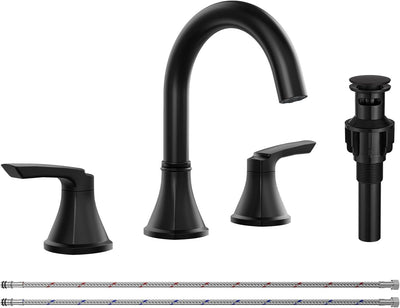 Grifo baño 3 agujeros 8pulg drenaje emergente negro mate