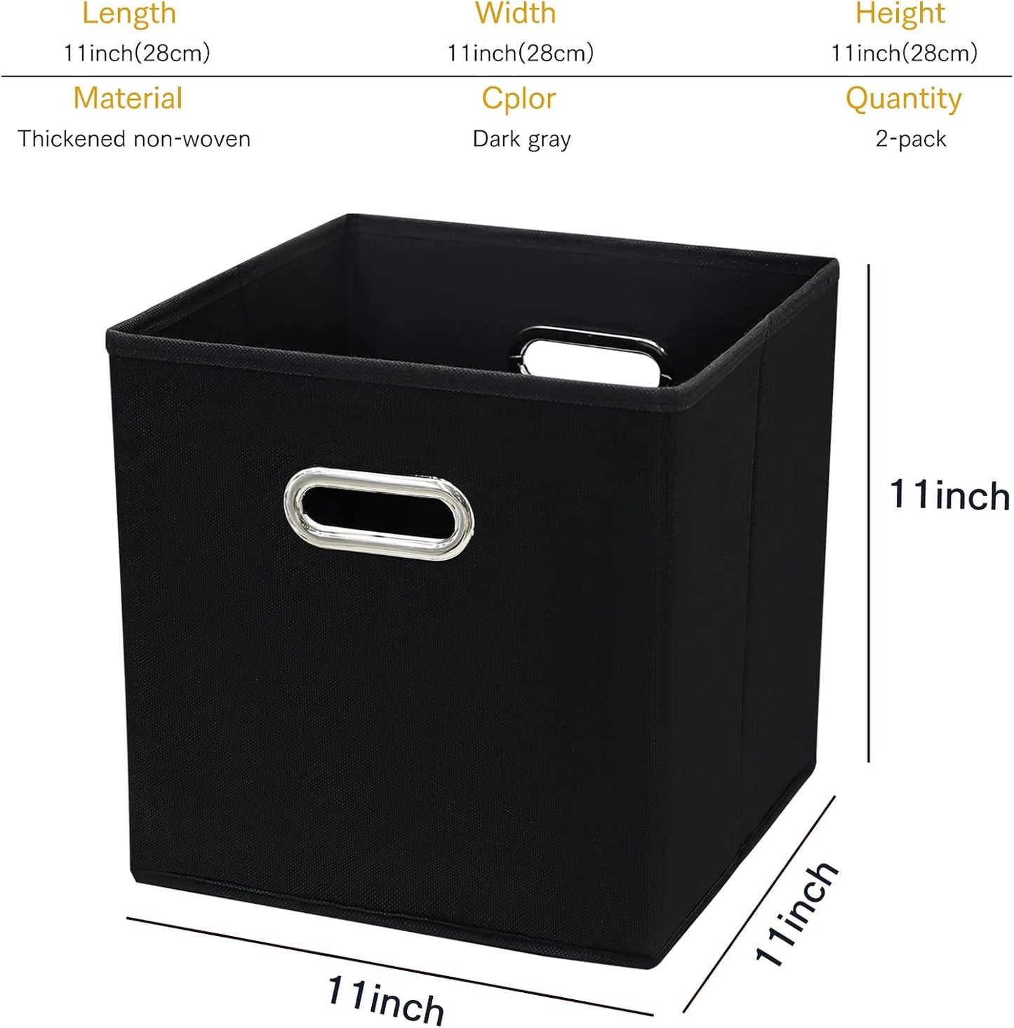 Cubos tela negra plegables 11x11x11" set 2