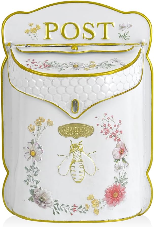 Buzón pared vintage estilo antiguo patrón abeja blanco