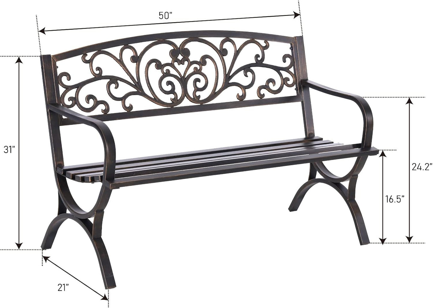 Banco jardín hierro fundido 50pulg patas arco bronce