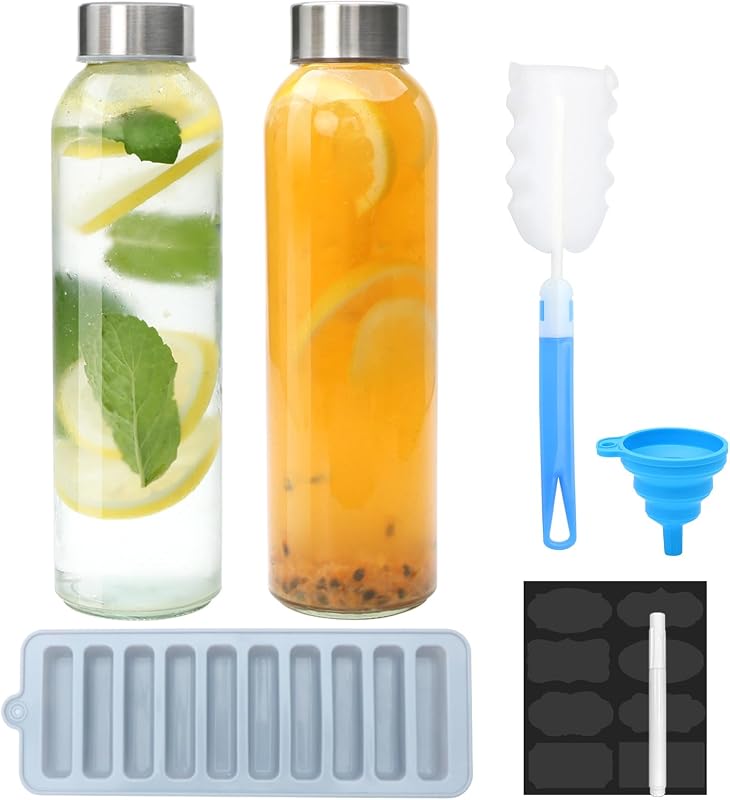 Botella vidrio 16oz con tapa acero inox reutilizable