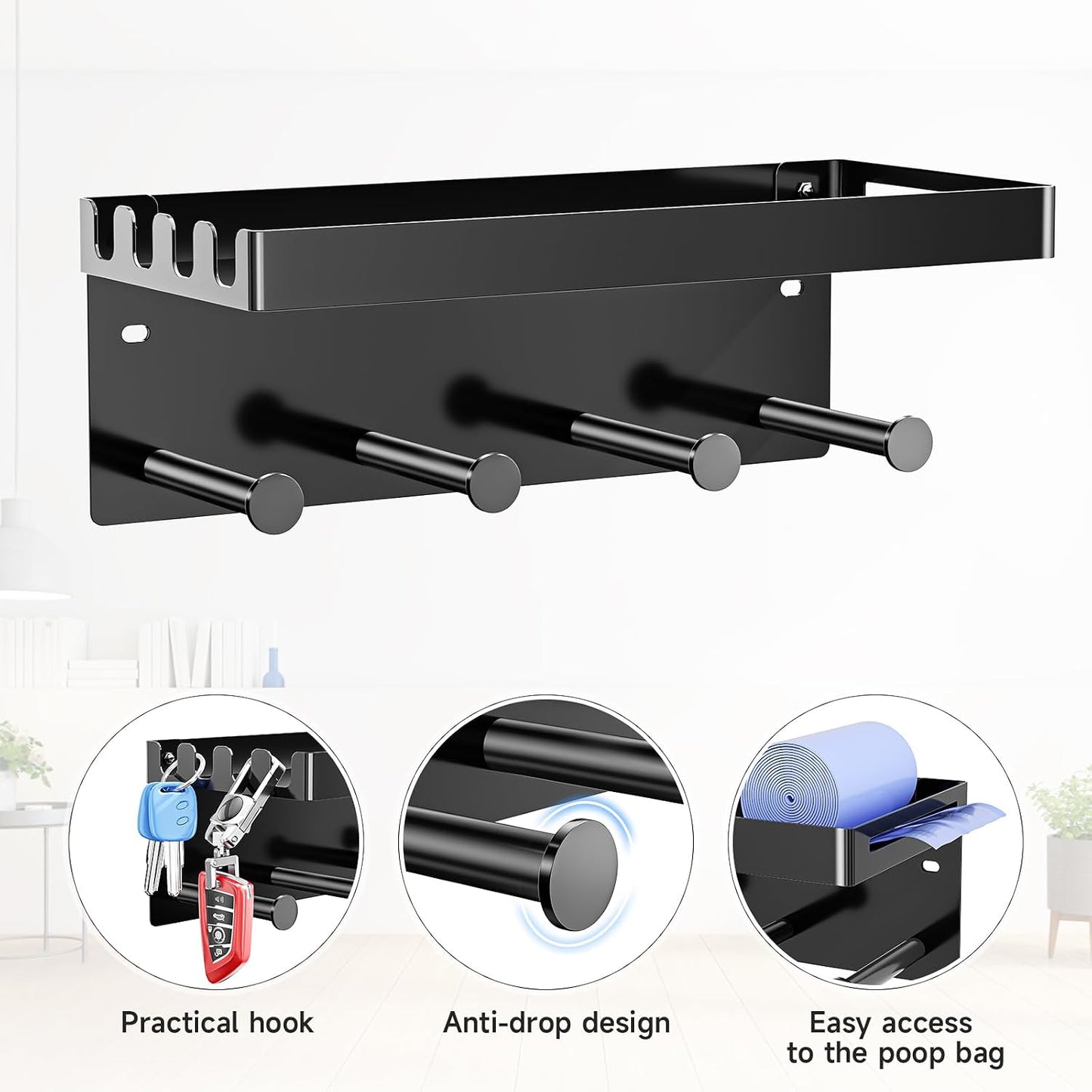 Soporte correa perro pared ganchos metal