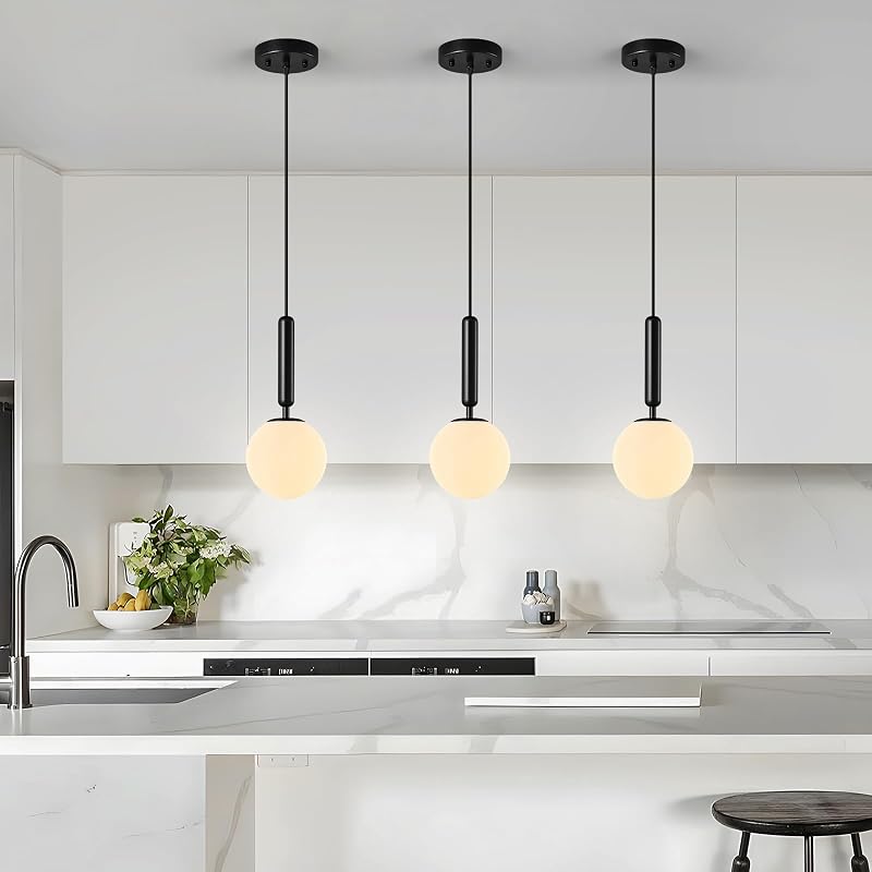Lámpara colgante moderna isla cocina globo vidrio blanco