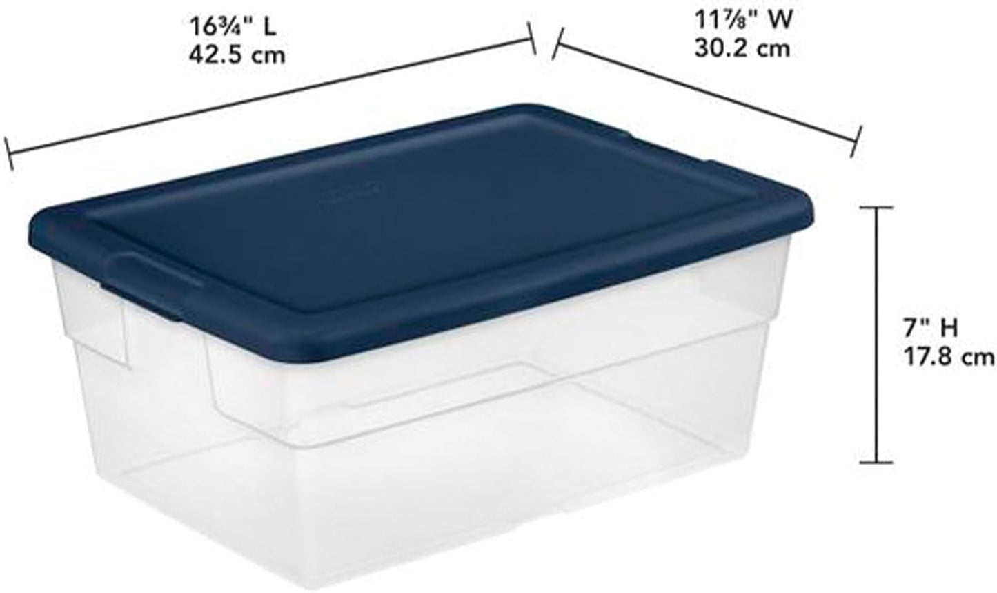 2 Contenedores Plástico Transparente 16qt Azul Marino