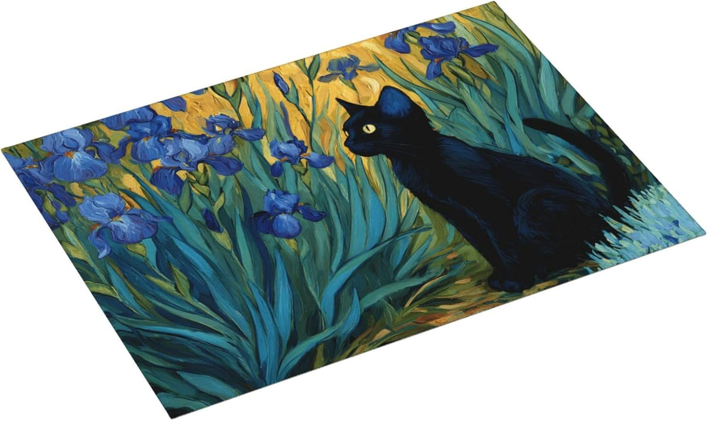 Tapete de secado de platos negro para encimera de cocina con diseño amante de gatos