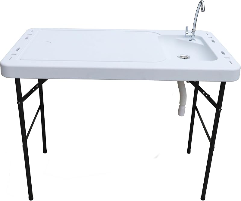 Mesa limpieza peces caza con fregadero patas plegables