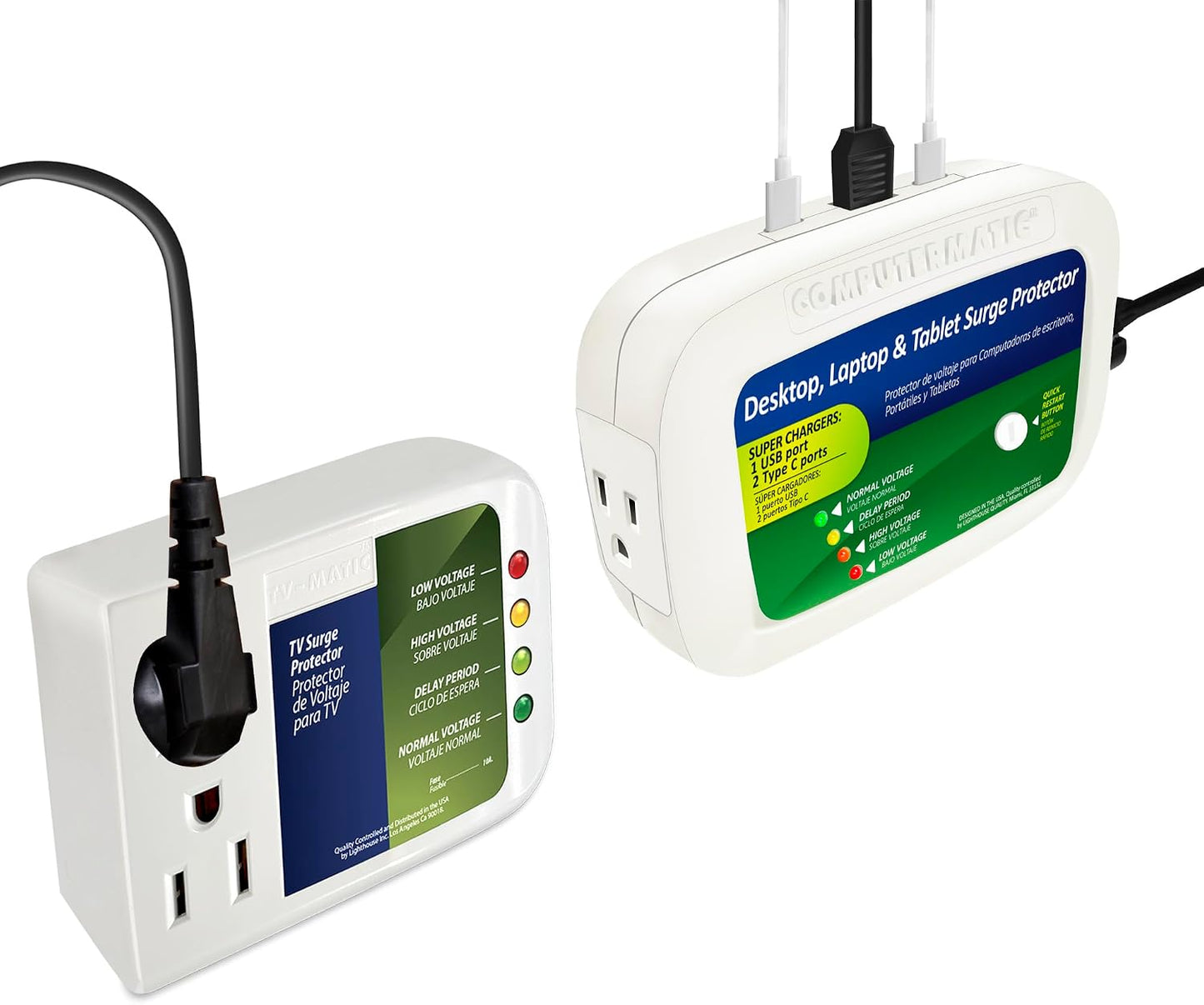 Combo 2 protectores voltaje para computadoras TV y consolas