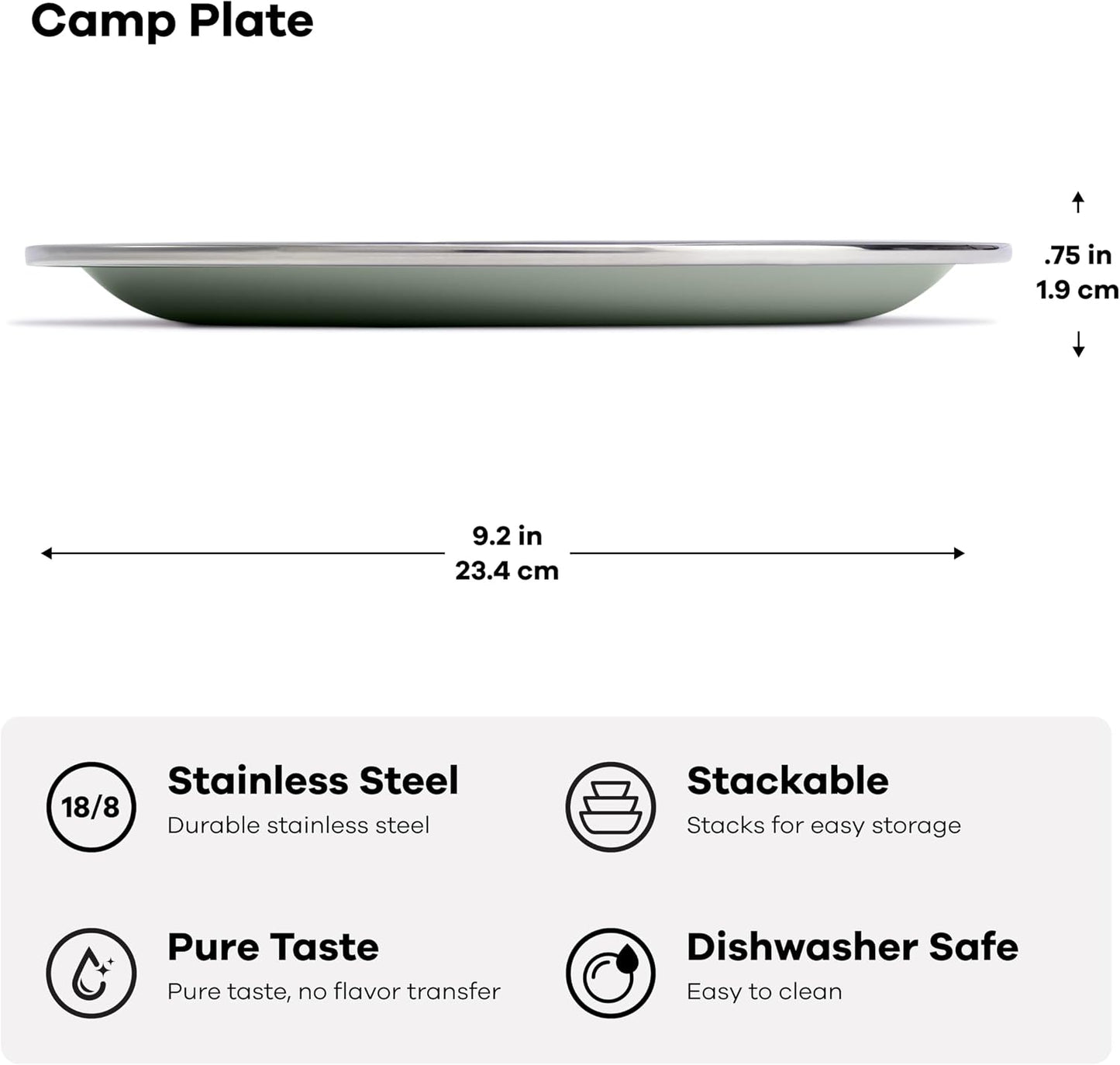 Plato acero inox reutiliz. para acampar gris abedul
