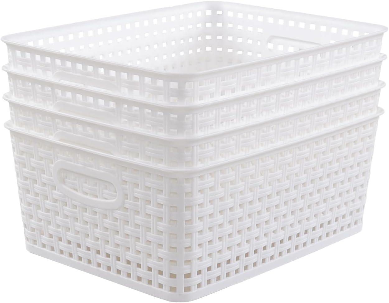 4 Pzas Cestas Almacenamiento Plástico Cocina 8L Blanco