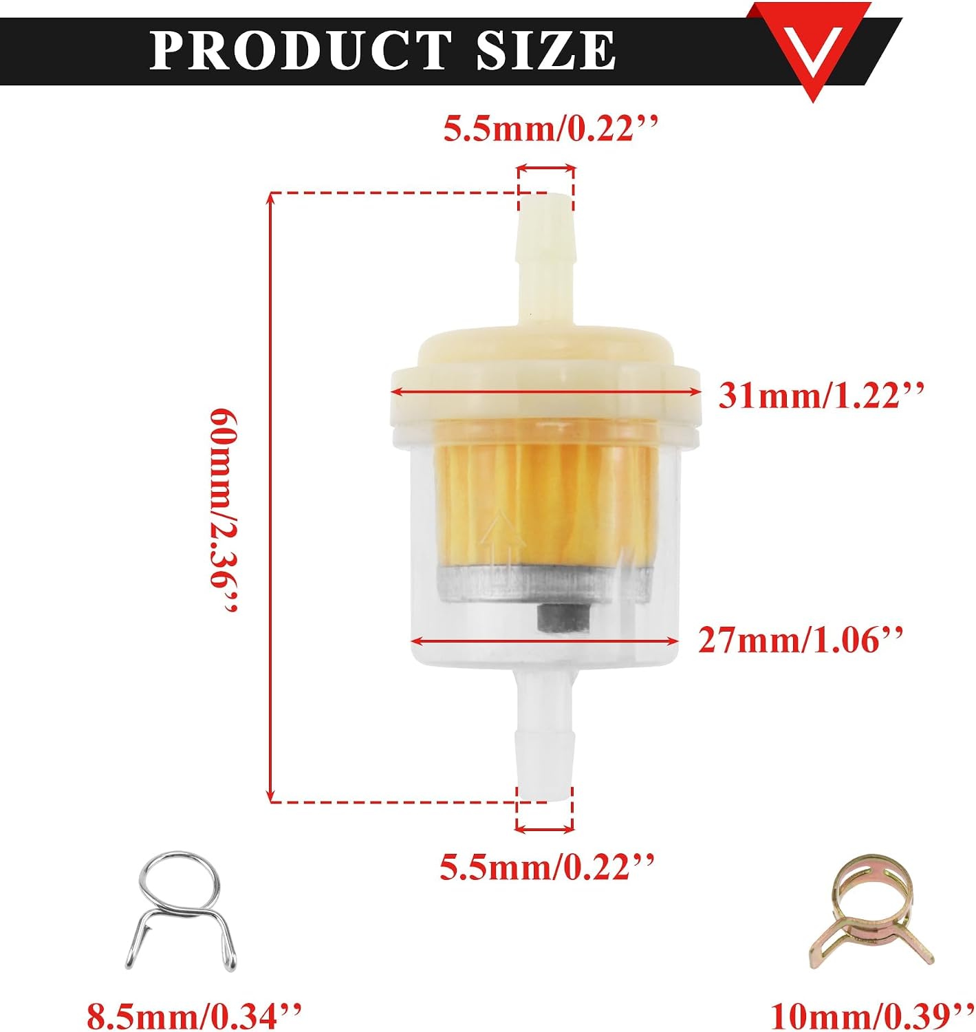Filtros combustible motocicleta ATV 5 Pzas con abrazaderas