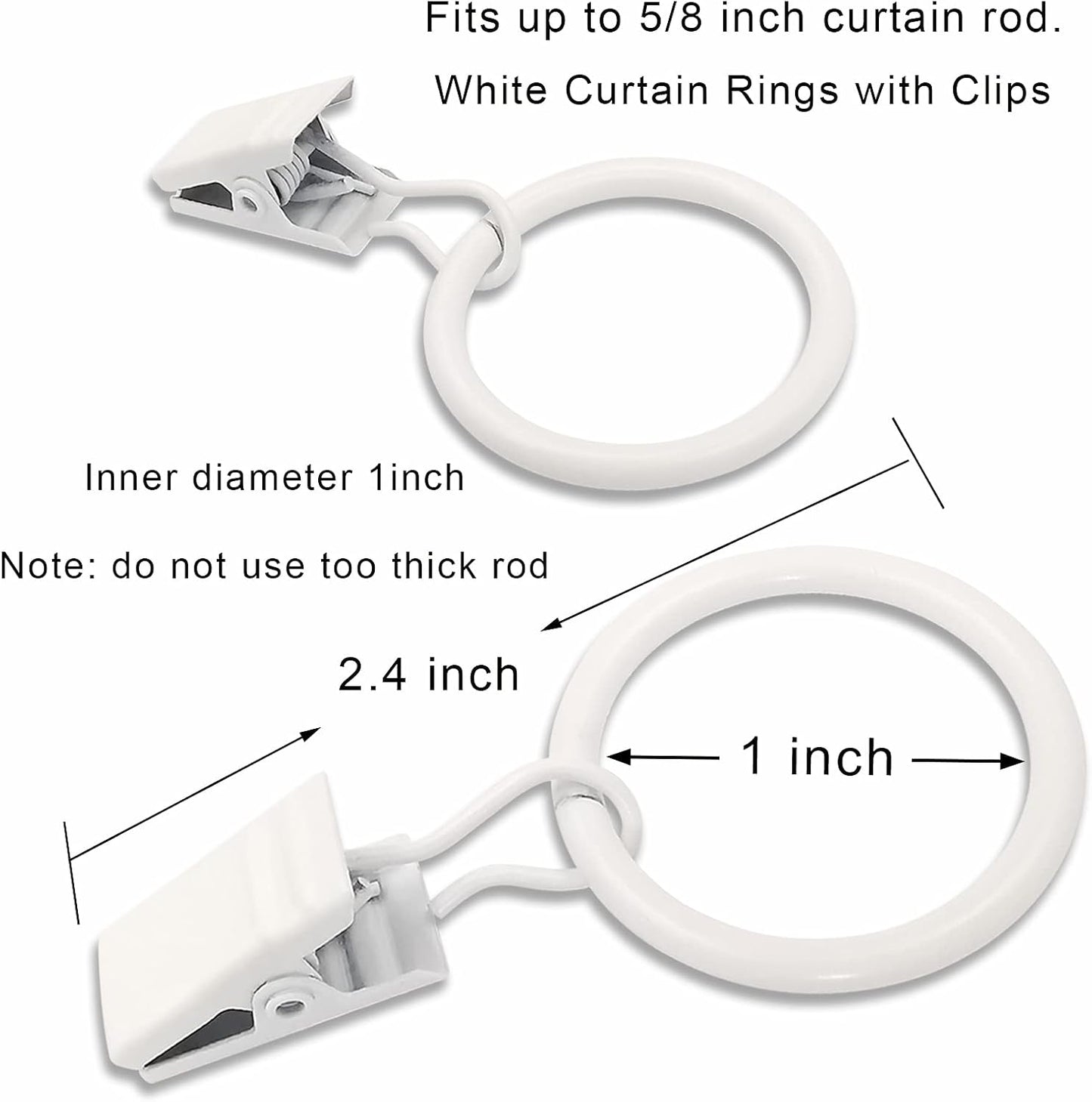 44 Anillos Metálicos para Cortinas con Pinzas 1" Blanco