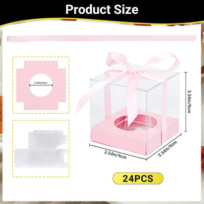 Soporte plástico transparente cupcakes 24uds 3.5" rosa